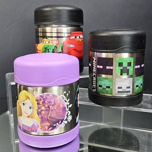 Disney Princess Minecraft And Cars Hot Cold Thermos Steel Food Jar (10oz) 3pcs - Picture 1 of 15